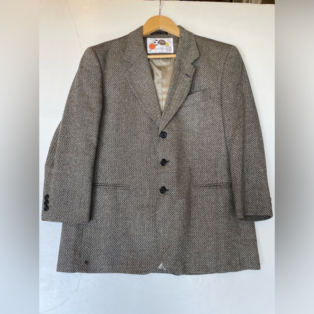 Nicole Miller M Black BrownTan 3 Button Sport Coat Blazer Silk Wool blend